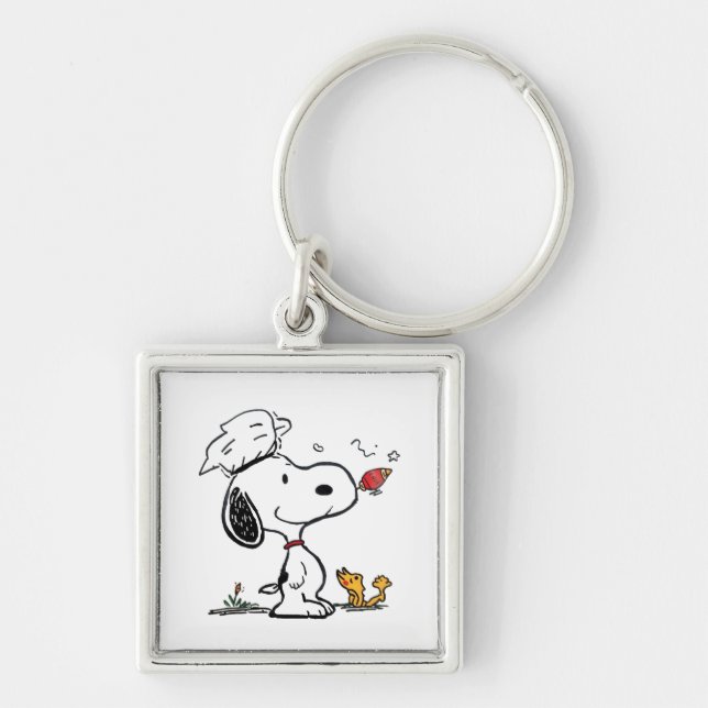 Cute Beagle Astronaut Cartoon Illustration Key Ring (Front)