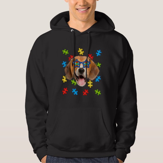 Cute Beagle Autism Puzzle Sunglasses Puppies Owner Hoodie (Front)