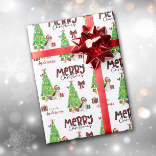 Cute Beagle, Bird and Christmas Tree Wrapping Paper