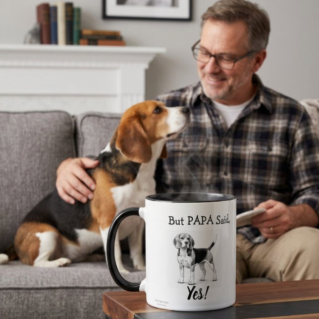 Cute Beagle Black/ White typography Personalise Mug (Creator Uploaded)