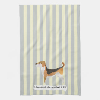 Cute Beagle blue and cream striped Tea Towel