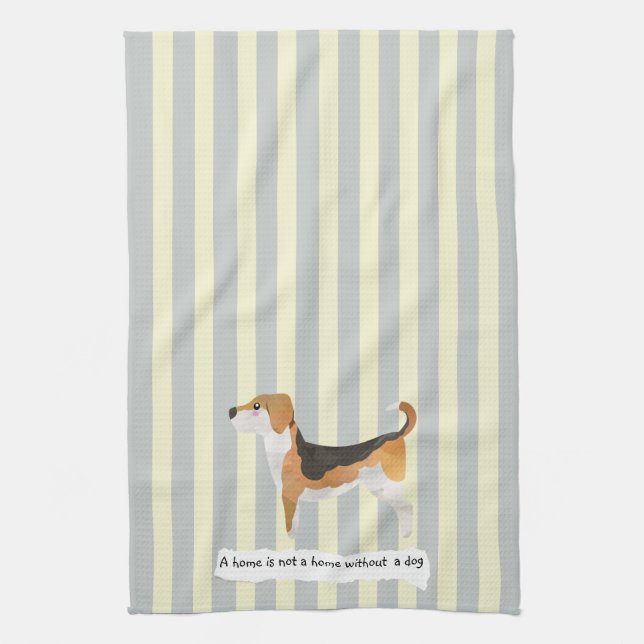 Cute Beagle blue and cream striped Tea Towel (Vertical)