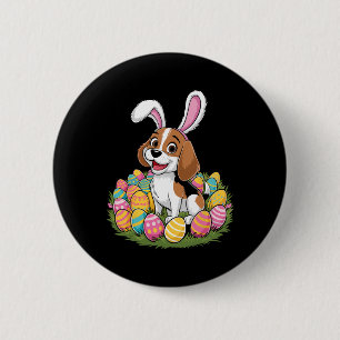 Cute Beagle Bunny Ears Easter Egg Hunt Happy Easte 6 Cm Round Badge
