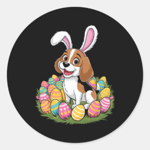 Cute Beagle Bunny Ears Easter Egg Hunt Happy Easte Classic Round Sticker