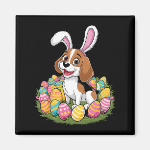 Cute Beagle Bunny Ears Easter Egg Hunt Happy Easte Magnet