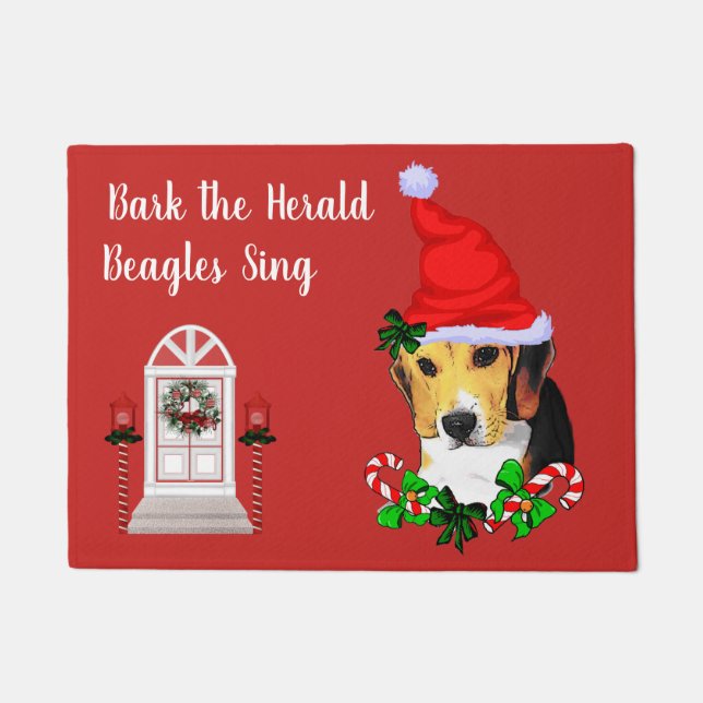 Cute Beagle Christmas  Doormat (Front)