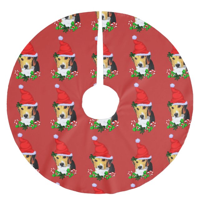 Cute Beagle Christmas Merry Brushed Polyester Tree Skirt (Front)
