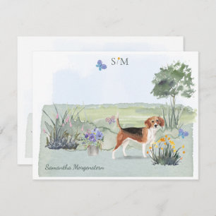Cute Beagle Dog Butterfly Monogram and Name  Card