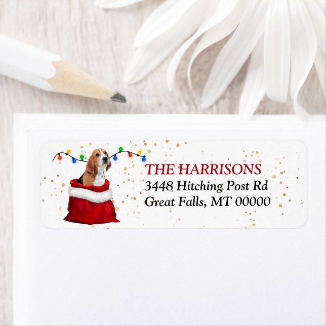 Cute Beagle Dog Christmas Gift Bag Return Address (Insitu)