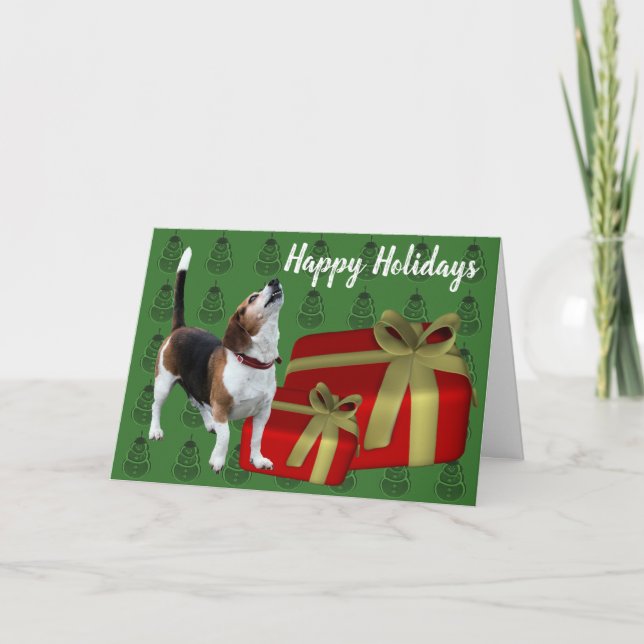 Cute Beagle Dog Christmas Holiday Card (Front)
