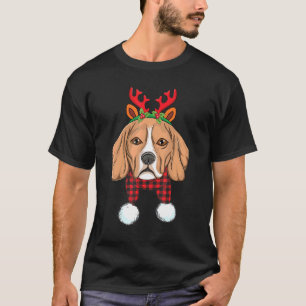 Cute Beagle Dog Christmas Red Plaid Pattern Reinde T-Shirt
