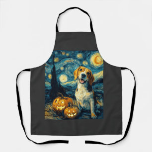 Cute beagle Dog Halloween Jack O Lantern Pumpkin F Apron