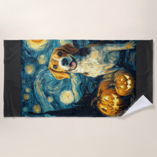Cute beagle Dog Halloween Jack O Lantern Pumpkin F Beach Towel
