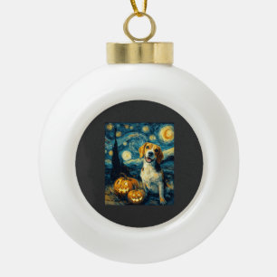 Cute beagle Dog Halloween Jack O Lantern Pumpkin F Ceramic Ball Christmas Ornament