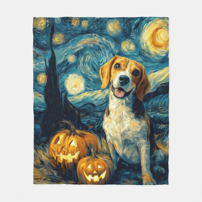 Cute beagle Dog Halloween Jack O Lantern Pumpkin F Fleece Blanket (Front)