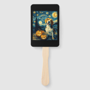 Cute beagle Dog Halloween Jack O Lantern Pumpkin F Hand Fan