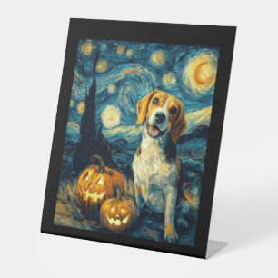 Cute beagle Dog Halloween Jack O Lantern Pumpkin F Pedestal Sign
