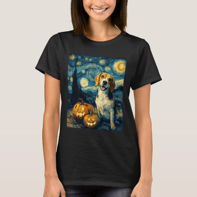 Cute beagle Dog Halloween Jack O Lantern Pumpkin F T-Shirt (Front)