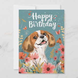 Cute Beagle dog Happy Birthday  Holiday Card