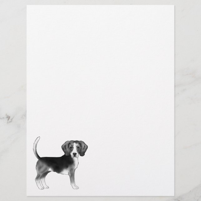 Cute Beagle Dog Illustration In Black And White Custom Letterhead (Front)