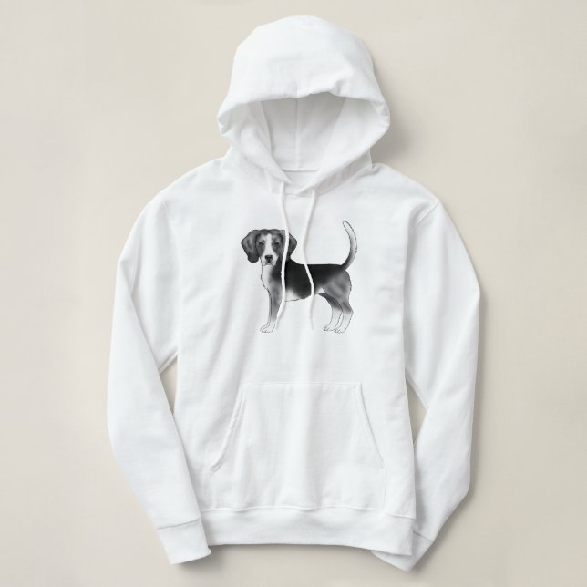 Cute Beagle Dog Illustration In Black And White Hoodie (Design Front)