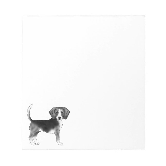 Cute Beagle Dog Illustration In Black And White Notepad (Front)