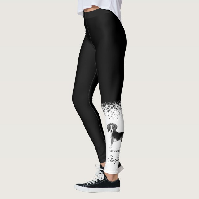 Cute Beagle Dog In Black And White And Custom Text Leggings (Left)