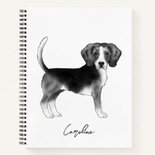 Cute Beagle Dog In Black And White And Custom Text Notebook