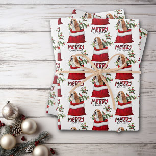 Cute Beagle Dog in Holiday Gift Bag Wrapping Paper Sheet