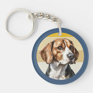 Cute Beagle Dog Retro Background Key Ring