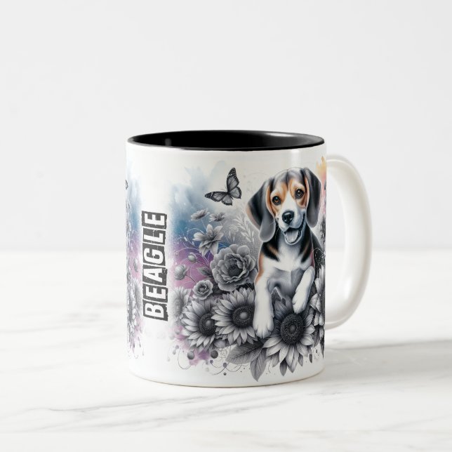 Cute Beagle Dog Wrap Two-Tone Coffee Mug (Front Right)