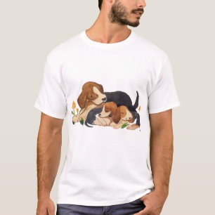 Cute Beagle Dogs and Butterfly Watercolor Illustra T-Shirt
