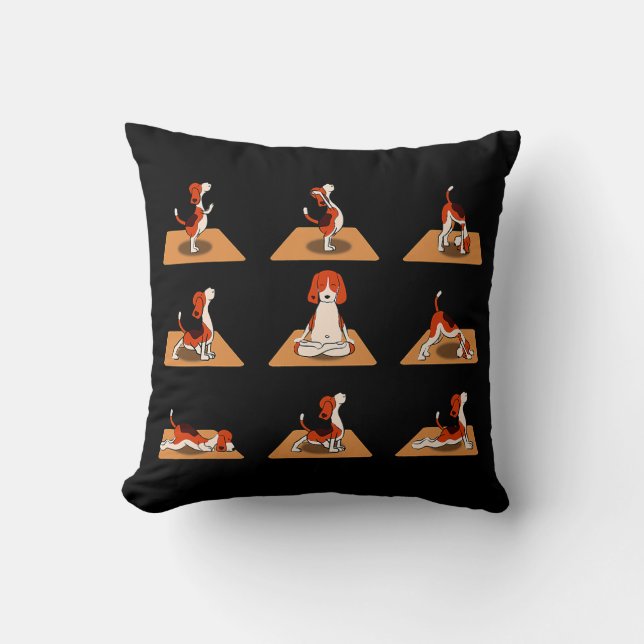 Cute Beagle Dogs Yoga Asana Poses Cushion (Front)