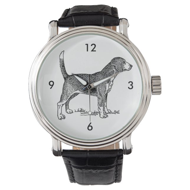 Cute Beagle Elegant Dog Drawing Watch (Front)