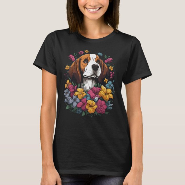 Cute Beagle Flower Bouquet T-Shirt (Front)