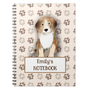 Cute Beagle footprint pattern customisable name Notebook