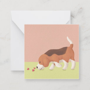 Cute Beagle & Hearts Illustration Card
