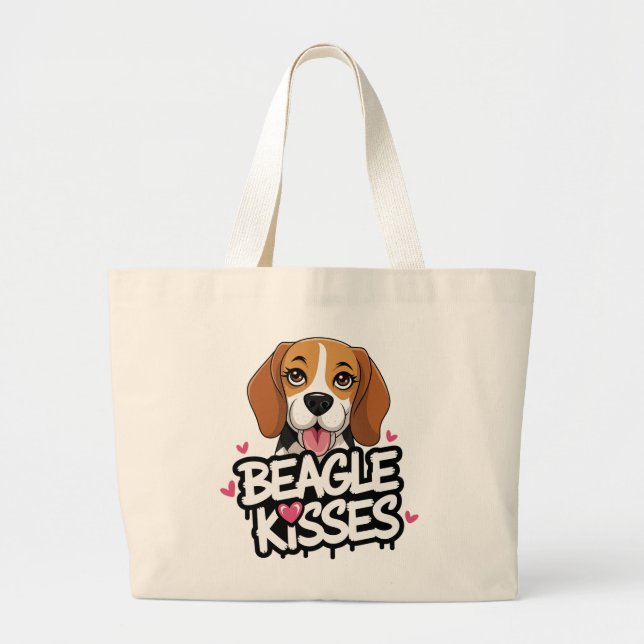 Cute Beagle Kisses Dog Lover Gift Cartoon Beagles Large Tote Bag (Front)