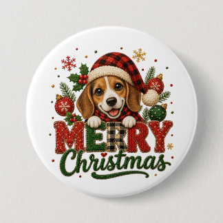 Cute Beagle Merry Christmas 7.5 Cm Round Badge