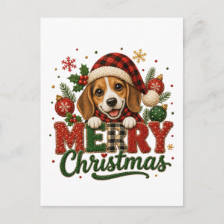 Cute Beagle Merry Christmas Announcement Postcard
