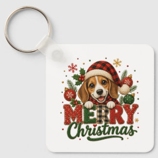 Cute Beagle Merry Christmas Key Ring