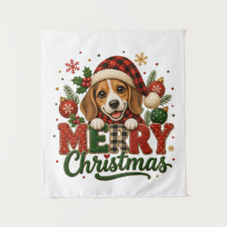 Cute Beagle Merry Christmas Tapestry