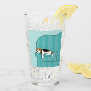 Cute Beagle on Couch   Happy Sleeping Sofa Dog Glass