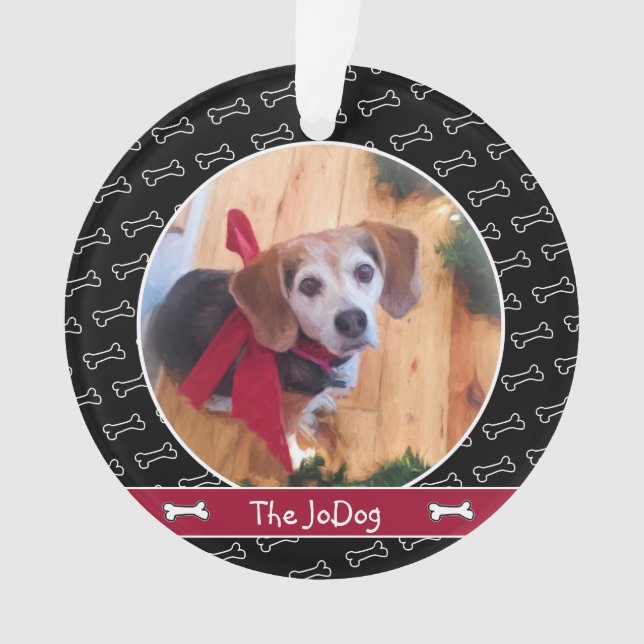 Cute Beagle Personalised Dog Bone Own Dog Photo Ornament (Front)