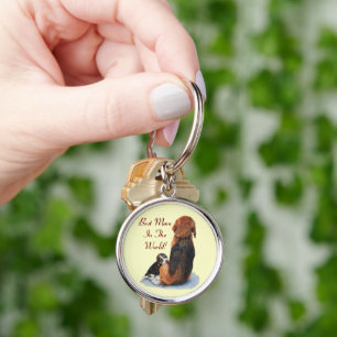 Cute beagle puppy cuddling mum key ring