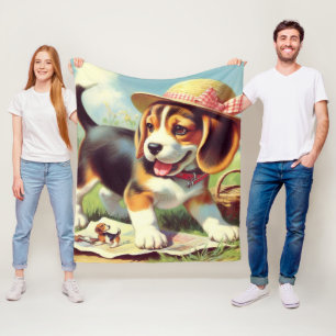 Cute Beagle Puppy Painting Fleece Blanket