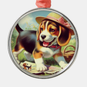 Cute Beagle Puppy Painting Metal Tree Decoration