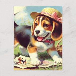 Cute Beagle Puppy Painting Postcard