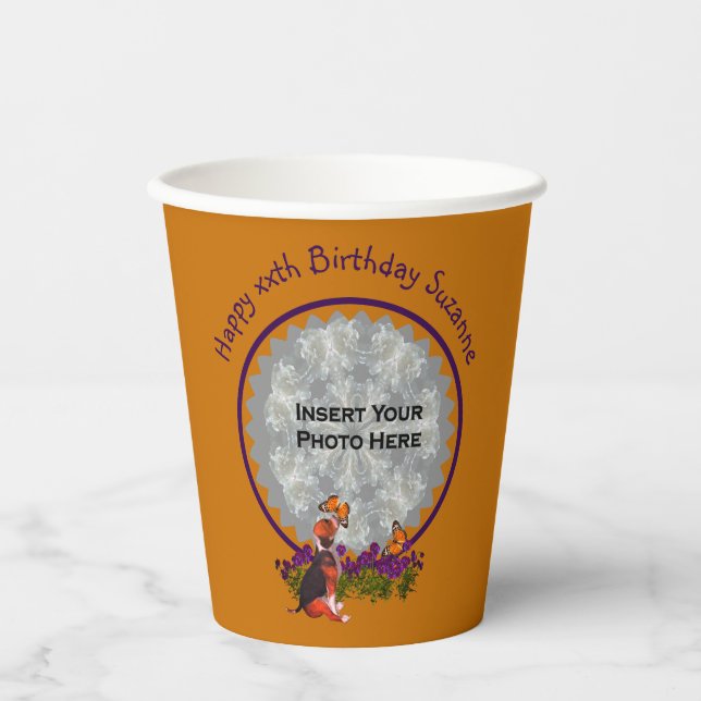 Cute Beagle Puppy Photo Birthday Party Paper Cups (Front)