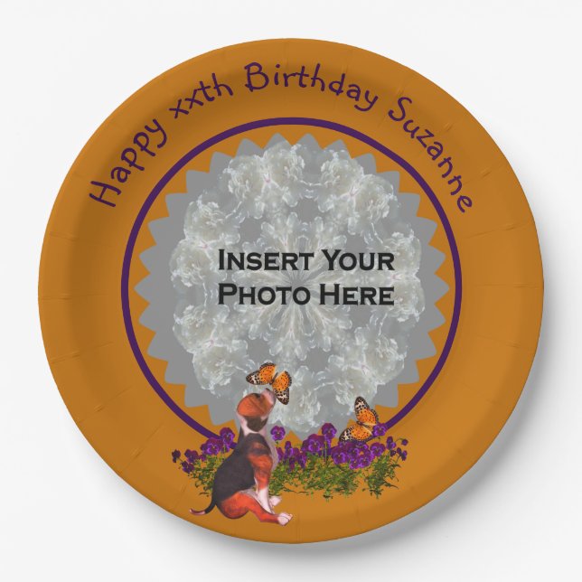 Cute Beagle Puppy Photo Birthday Party Paper Plate (Front)